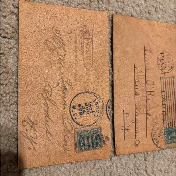 3 Leather Vintage Postcards- Benjamin Franklin Green Error Cut Stamps (used) ￼ - Picture 3 of 12